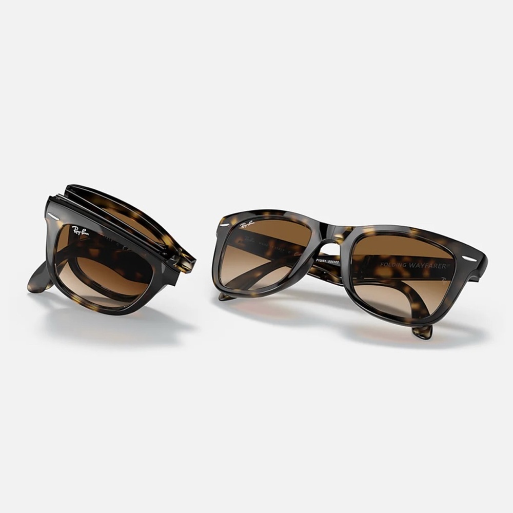 Ray-Ban 4105 Folding Wayfarer Tortoise Sunglasses Light Havana Gradient 50-22